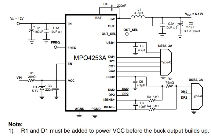 Application Circuit Diagram - Monolithic Power Systems (MPS) MPQ4253A Step-Down Converters